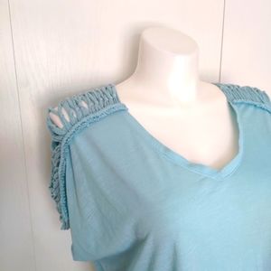 LB Light Blue Crochet Sleeve Tee sz 18/20